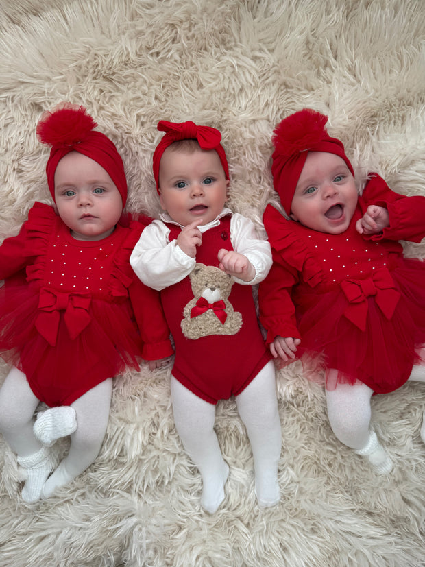 Pex Girls Bear Knitted Romper Set (0M - 24M) - Red