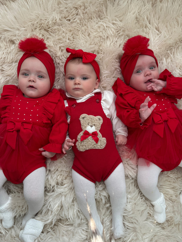 Pex Girls Bear Knitted Romper Set (0M - 24M) - Red