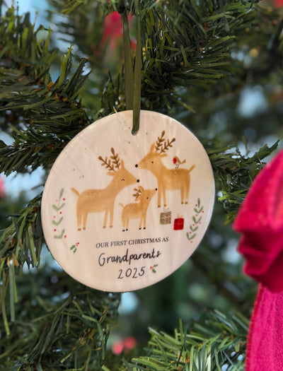 'Grandparents First Christmas' Reindeer Ceramic Ornament