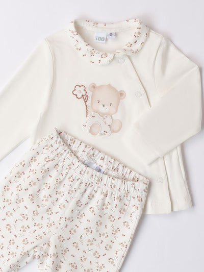 Baby Girl White & Beige Hearts Outfit Set