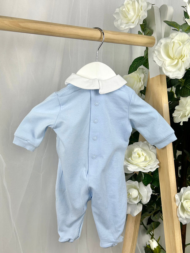 EMC Baby Boys  Blue Gingham Car Babygrow