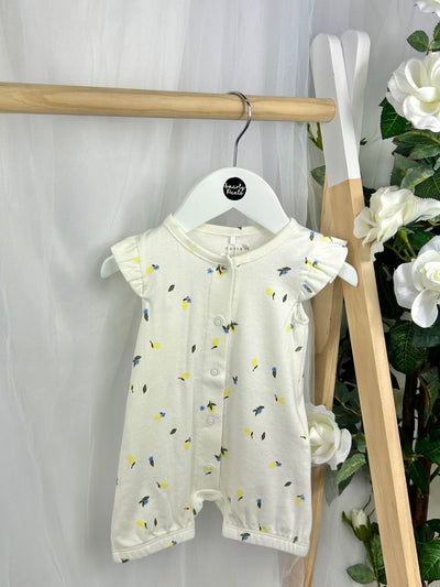 Name It Baby Girl White Lemon Cotton Romper