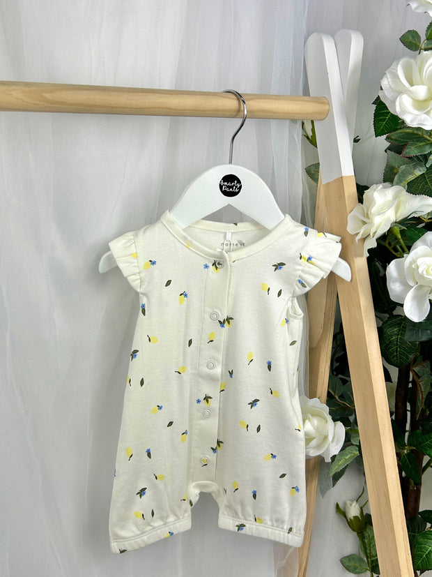 Name It Baby Girl White Lemon Cotton Romper