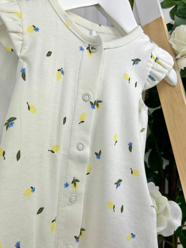 Name It Baby Girl White Lemon Cotton Romper