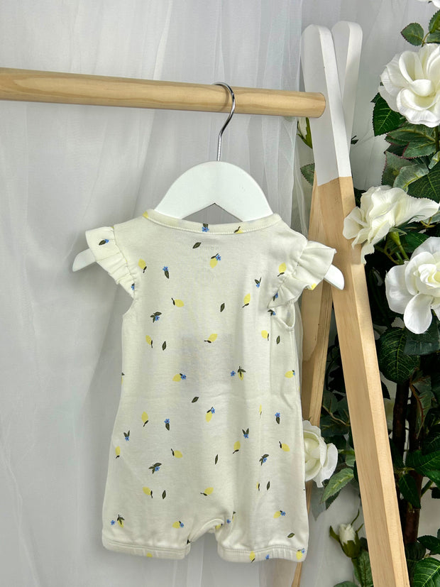 Name It Baby Girl White Lemon Cotton Romper