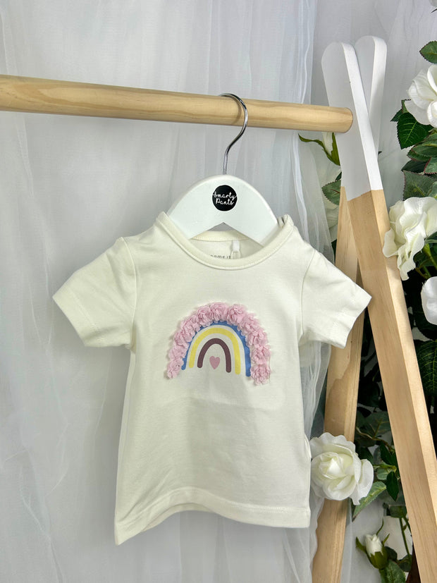 Name It Baby Girl White T-Shirt With Rainbow
