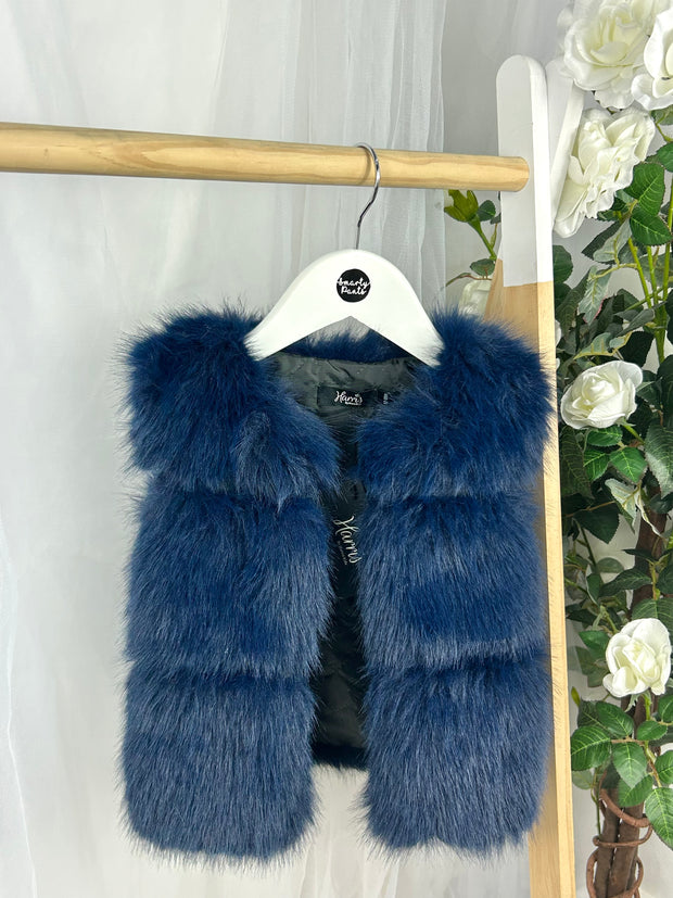 Girls 'Alora' Faux Fur Gilet (12M - 8Y) - Navy