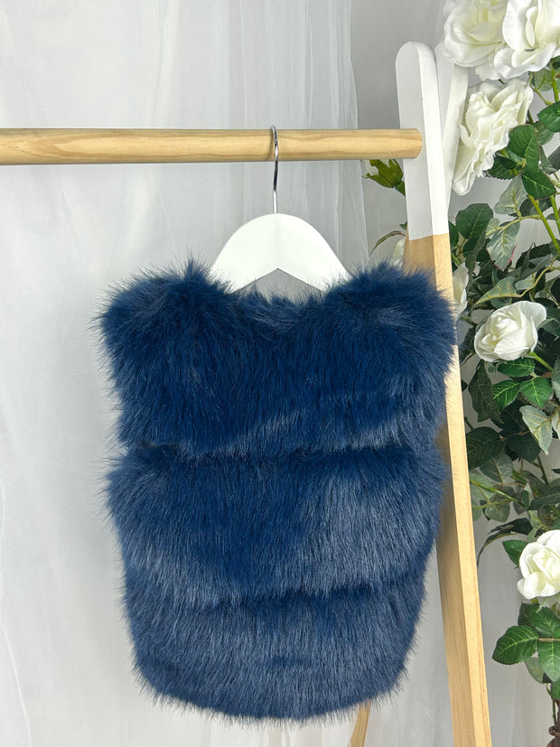 Girls 'Alora' Faux Fur Gilet (12M - 8Y) - Navy