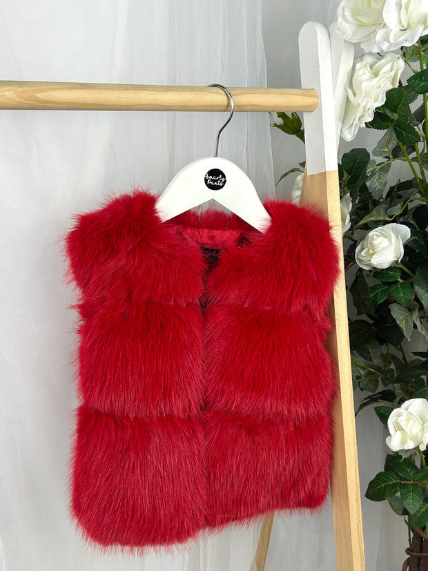 Girls 'Alora' Faux Fur Gilet (12M - 8Y) - Red