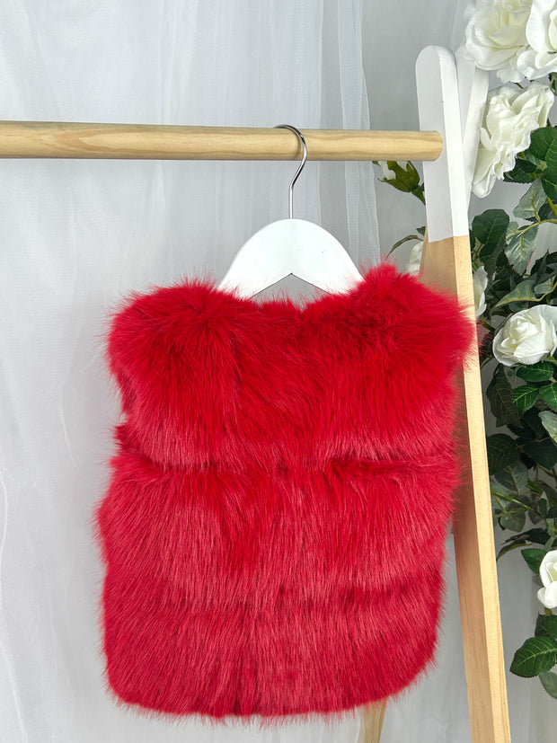 Girls 'Alora' Faux Fur Gilet (12M - 8Y) - Red