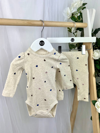 Name It Baby Girl Cream Polka Dot Hearts Outfit Set (1M-18M)