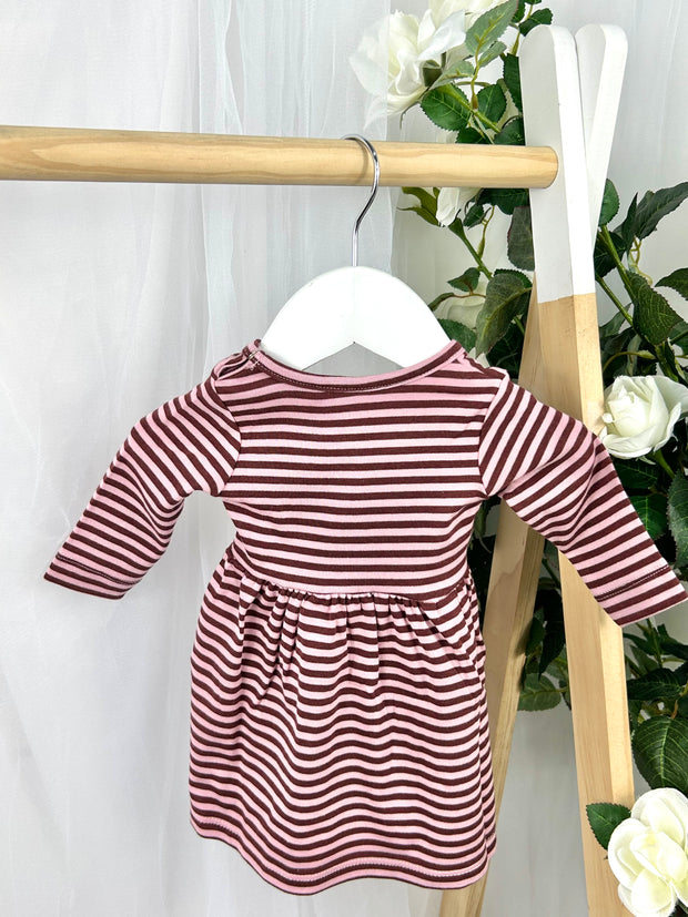 Name It Baby Girl Burgandy Striped Dress (0M-18M)
