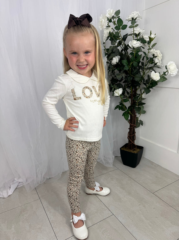 Girls 'Love' Neutral 3 Piece Gilet Outfit Set (2Y-5Y)