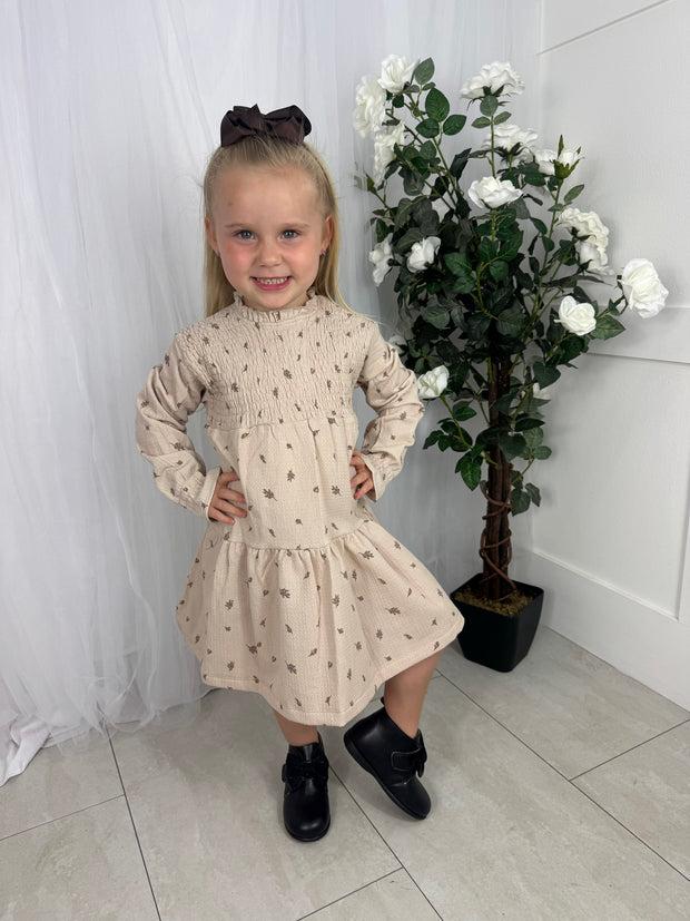 Girls Brown Sherpa Jacket & Dress (2Y-4Y)