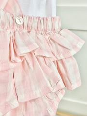 Baby Girl Pink & White Check Romper Dungaree Outfit Set