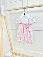 Baby Girl Pink & White Checked Dungaree Romper Outfit Set