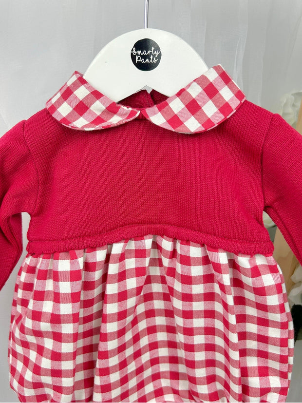Baby Girl Red Gingham Knit Romper (3M-18M)
