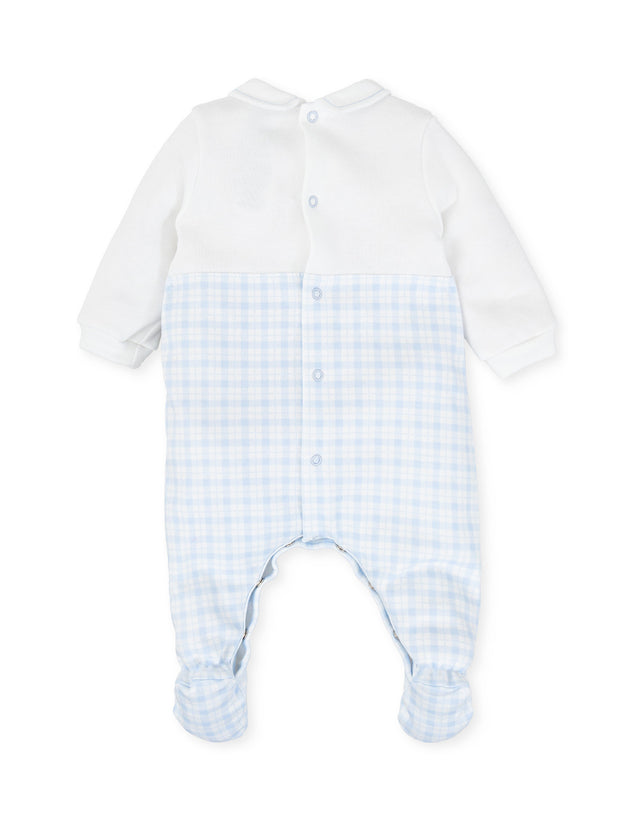 Tutto Piccolo Blue and White Check Dungaree Look Babygrow