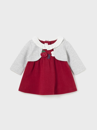 Mayoral Baby Girl Red Dress & Grey Cardigan Set