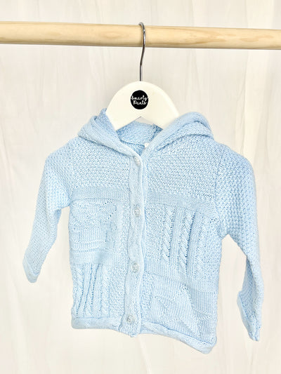 Blue Knitted Hooded Cardigan