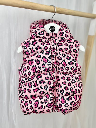 Toddler Girl Pink Leopard Print Hooded Gilet