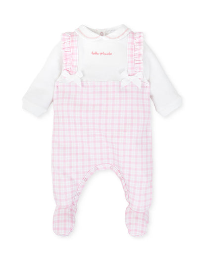 Tutto Piccolo Pink and White Check Dungaree Look Babygrow