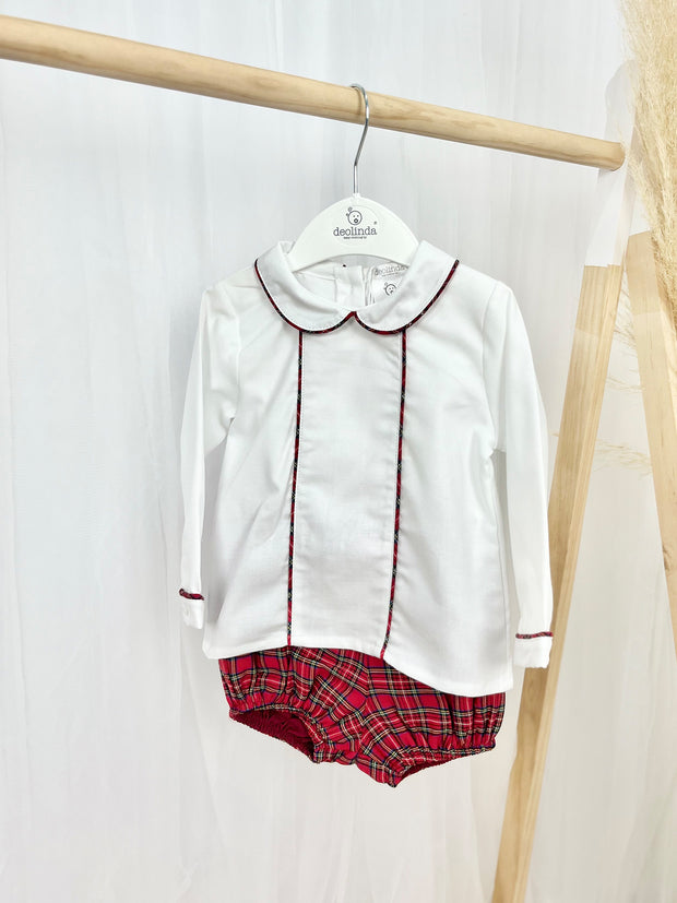 White Shirt & Tartan Shorts Outfit Set