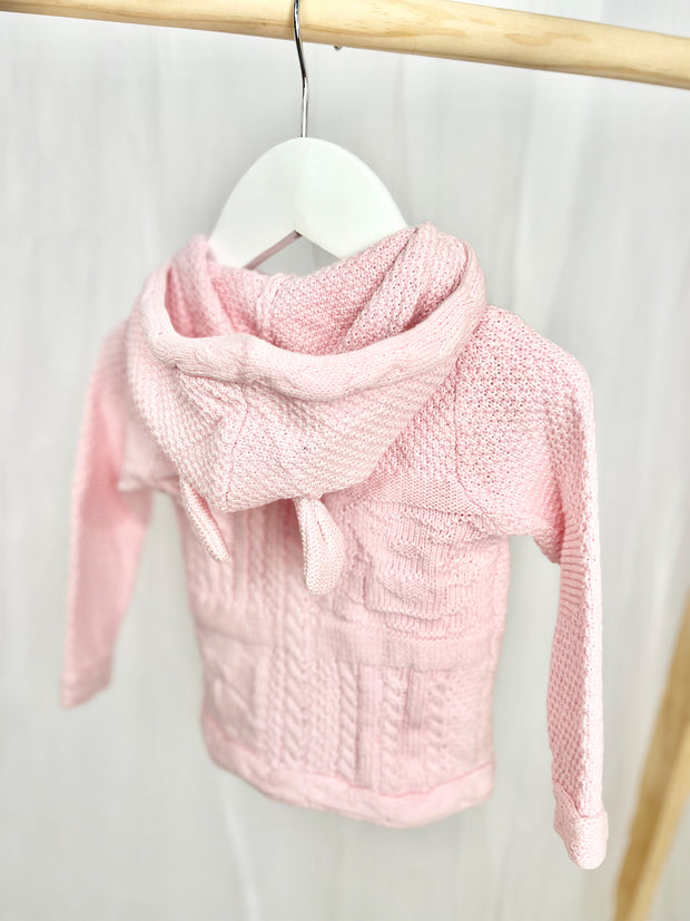 Pink Knitted Hooded Cardigan