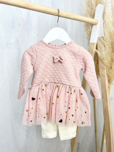 Baby Girl Pink Quilted Tulle Top & Cream Legging Set