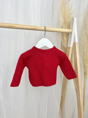 Red Knitted Pom Pom Cardigan