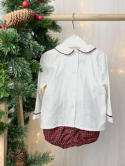 White Shirt & Tartan Shorts Outfit Set