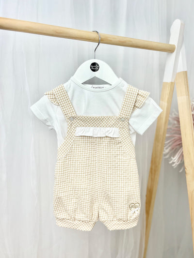 Pastels & Co Beige Gabby Check Dungaree Set