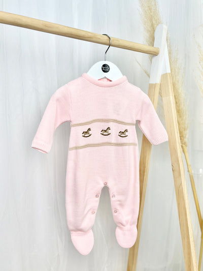 Pink Knitted Rocking Horse Babygrow