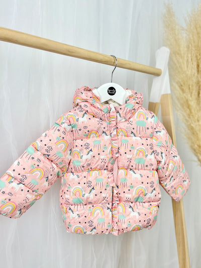 Toddler Girl Pink Unicorn Hooded Puffer Jacket
