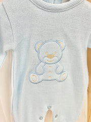 Baby Boy Blue Knitted Teddy Babygrow