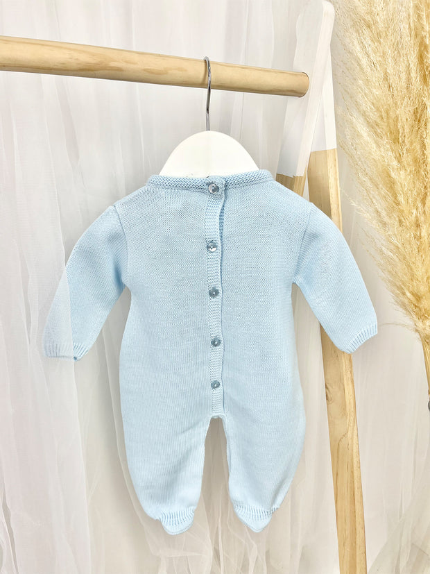 Baby Boy Blue Knitted Teddy Babygrow