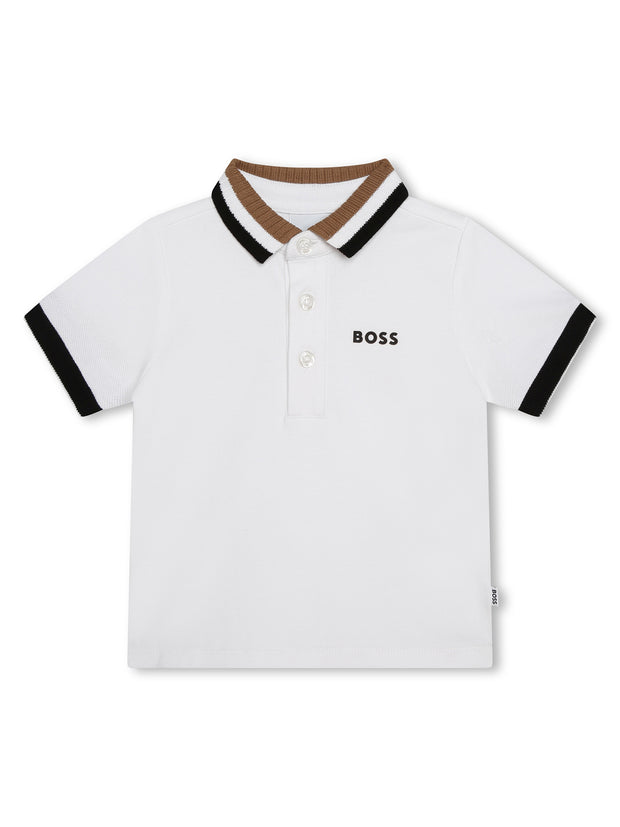 BOSS White, Black & Brown Polo Shirt