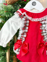 Abella Red & Tartan Frill Outfit Set