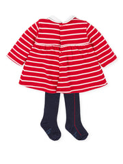 Tutto Piccolo Red and White Stripe Dress with Tights
