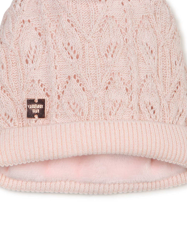Pink Knitted Pom Pom Hat & Mittens Set
