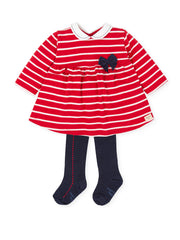 Tutto Piccolo Red and White Stripe Dress with Tights