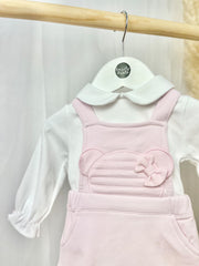Pink & White Teddy Pinafore Outfit Set