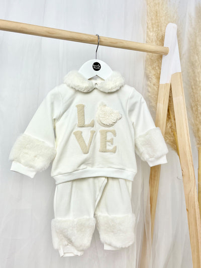 Cream 'LOVE' Teddy Fleece Outfit Set
