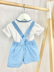 Blue & White Spotty Dungarees Outfit Set
