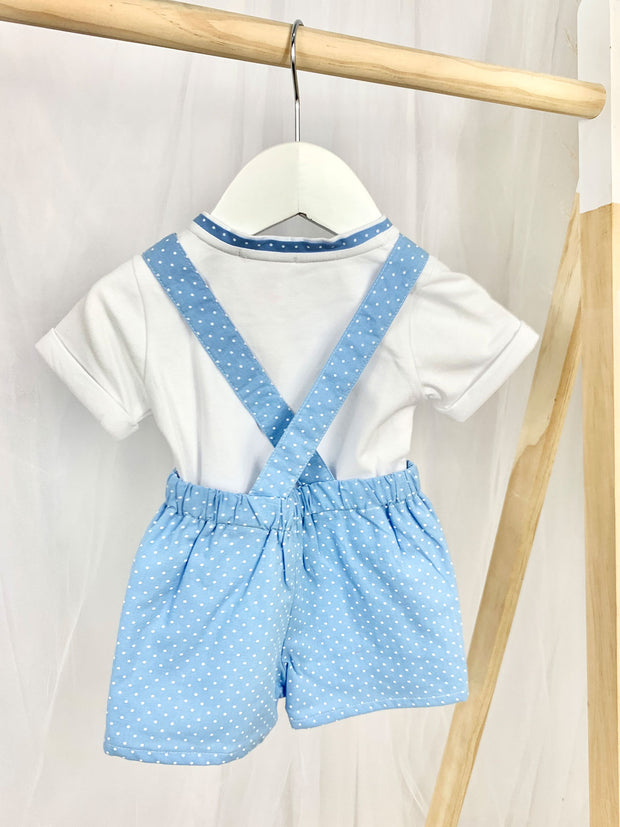 Blue & White Spotty Dungarees Outfit Set
