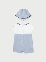 Mayoral Baby Boy Navy & White Romper with Sunhat