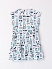 White & Blue Doodle Summer Dress