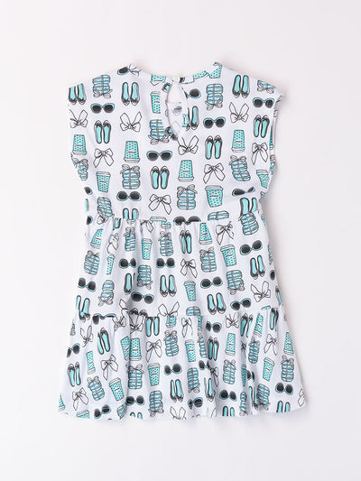 White & Blue Doodle Summer Dress