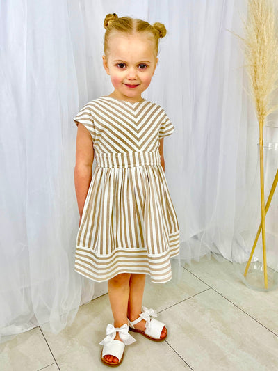 Mayoral Junior Girl Beige Stripe Dress