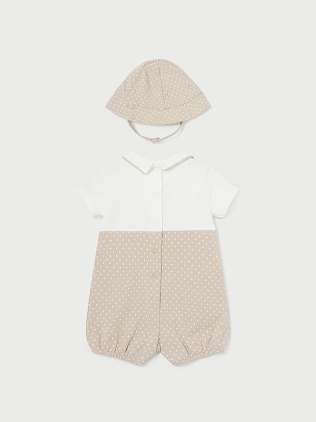 Mayoral Baby Boy Beige Romper with Sunhat
